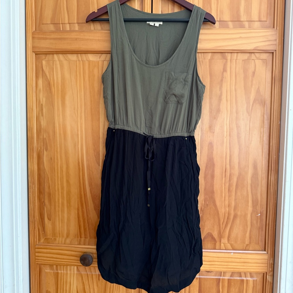 Chic Olive and Black Midi Dress